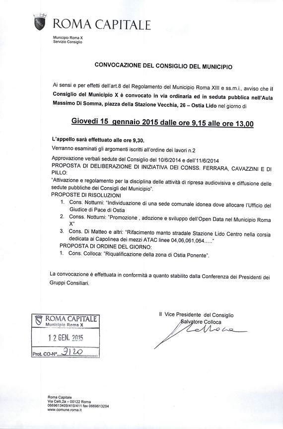 Convocazione del consiglio comunale